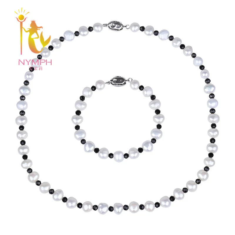 

[NYMPH] Pearl Jewelry Set Real Freshwater Pearl Necklace Bracelet Choker Beads Stone Necklace New Party For Women[T208]