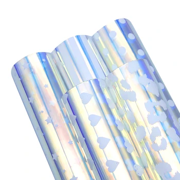 

David accessories 20*34cm Transparent Iridescence PVC Faux Synthetic Leather Fabric DIY Bow Bag Decoration Material,1Yc7203