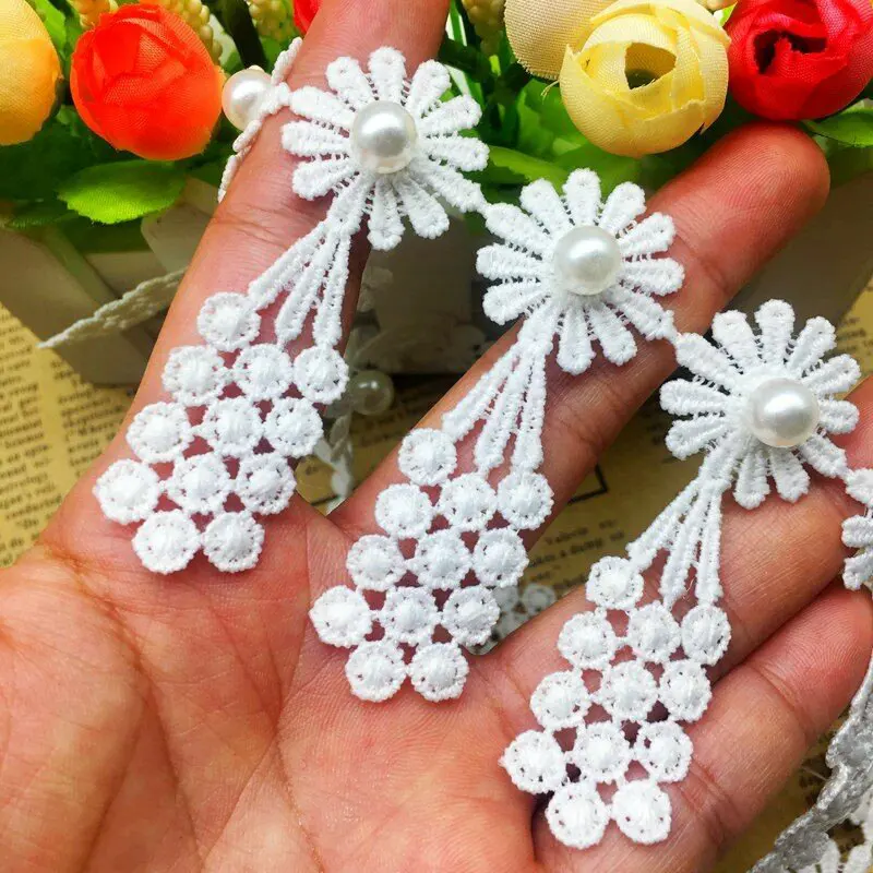 65mm wide A224 1 ярд винтажное свадебное платье с цветами роз и жемчугом, кисточками, кружевной каймой, одежда, гипюр, вышитая лента для аппликации, шитье, ремесло - Цвет: 65mm wide A224
