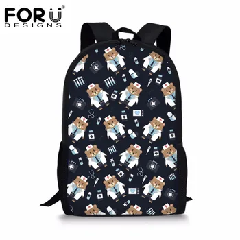 

FORUDESIGNS Cute School Backpacks for Teenage Girls Boys Men Casual Travel Backpack Nurse Bear Pattern Kids School Bag Women Bag