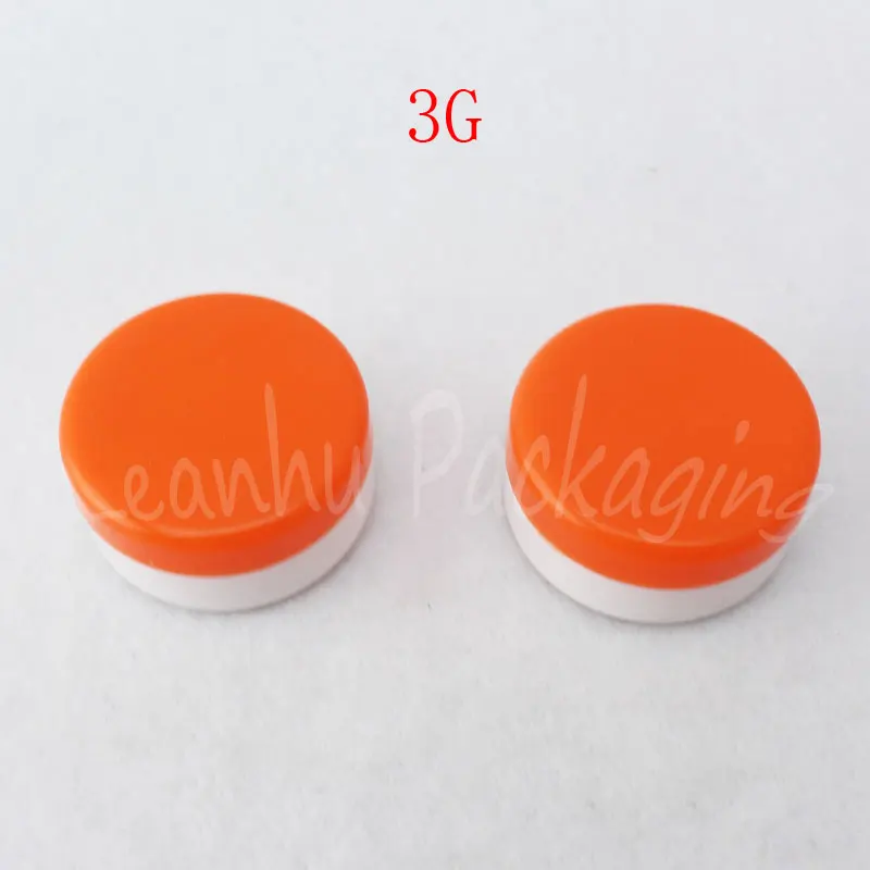 

3G White Cream Jar With Orange Screw Cap, 3CC Mask/Eye Cream Sample Container, Empty Cosmetic Container (100 PC/Lot)
