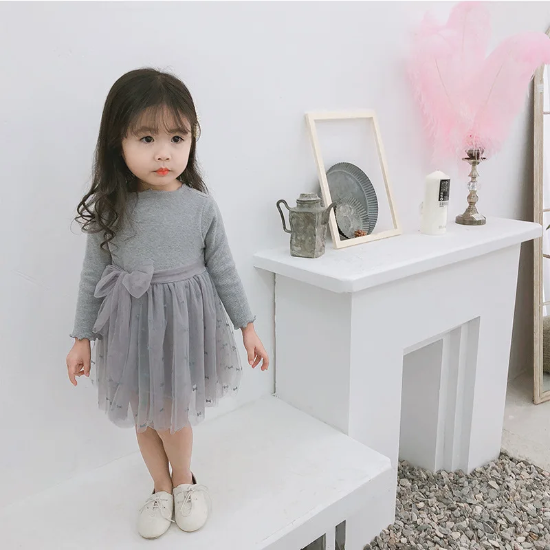 

Spring cute girls cotton mesh patchwork long sleeve princess dresses 2019 baby kids fashion birthday dress children clothes