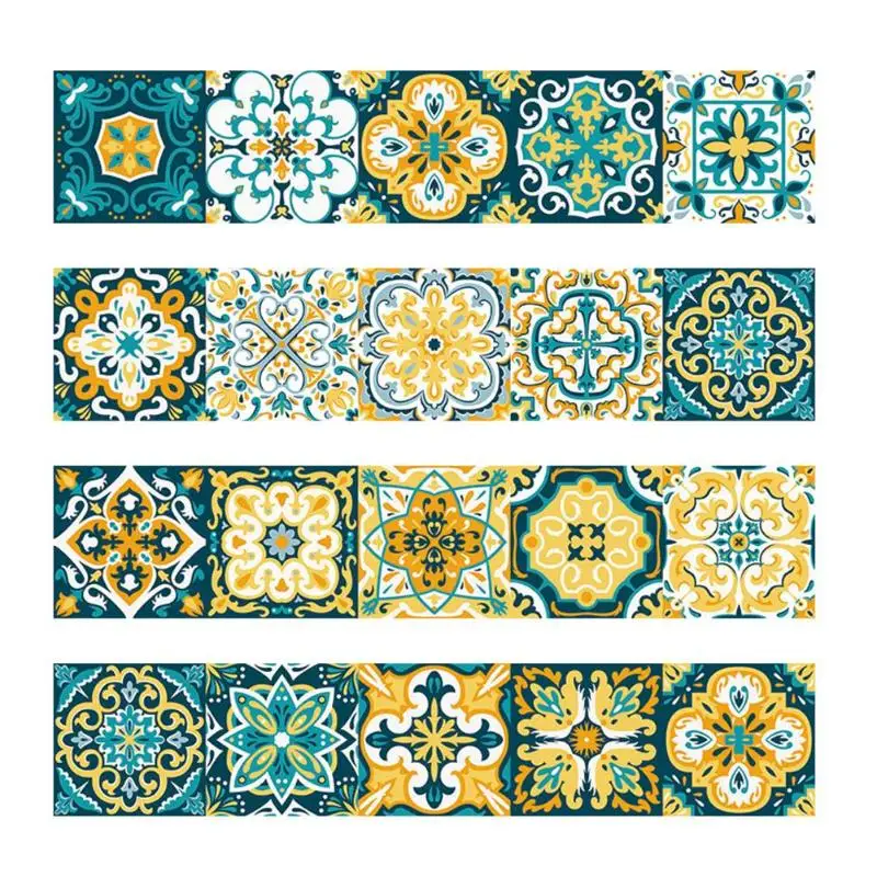 

Vintage Moroccan Style Tiles Stickers PVC Waterproof Self adhesive Wall Stickers Furniture Bathroom DIY Removable Tile Sticker