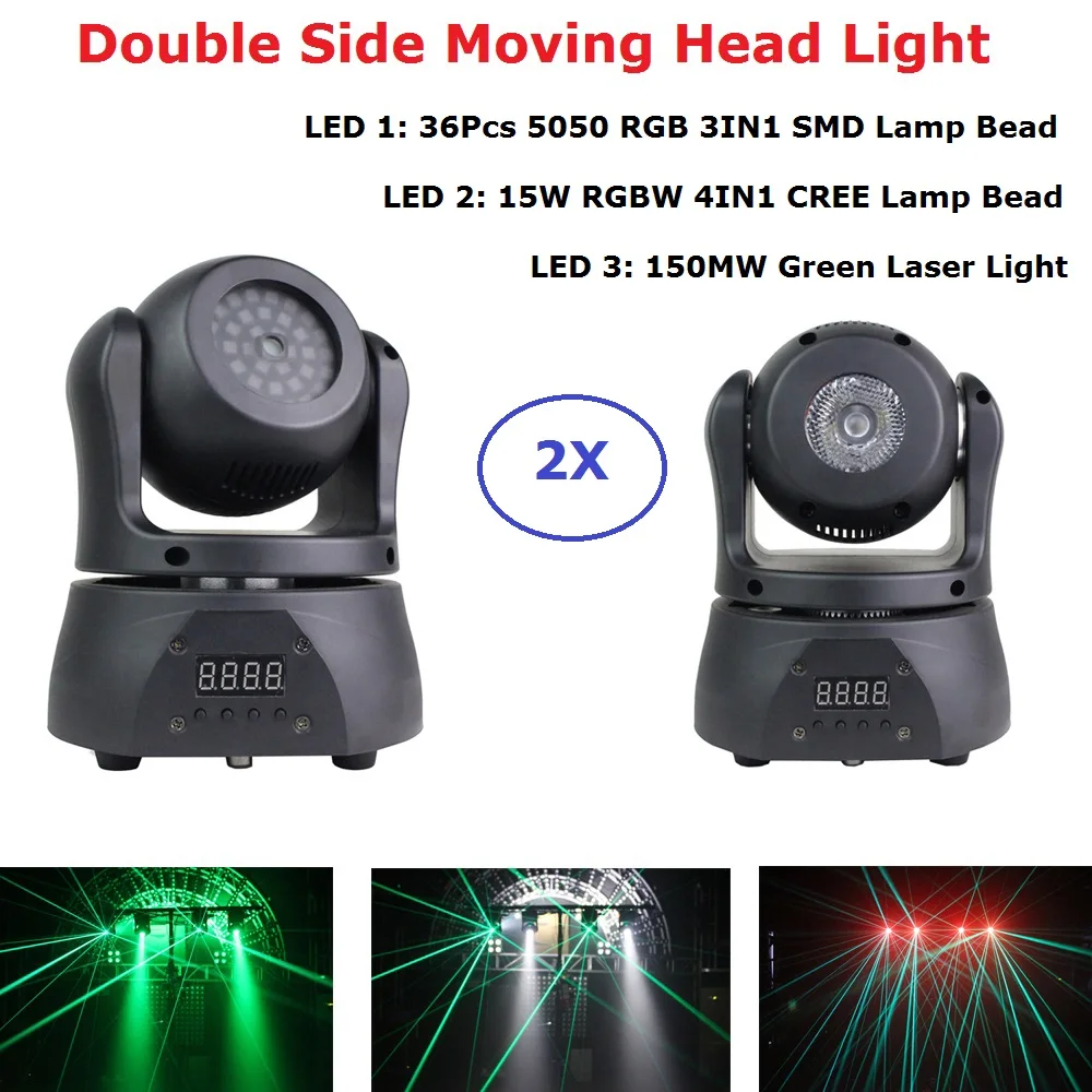 

3IN1 Beam /Laser/Strobe Light 15W RGBW Double Side Moving Head Light DMX512 Dj Laser Lights Bar Party Show Stage Lighting Effect