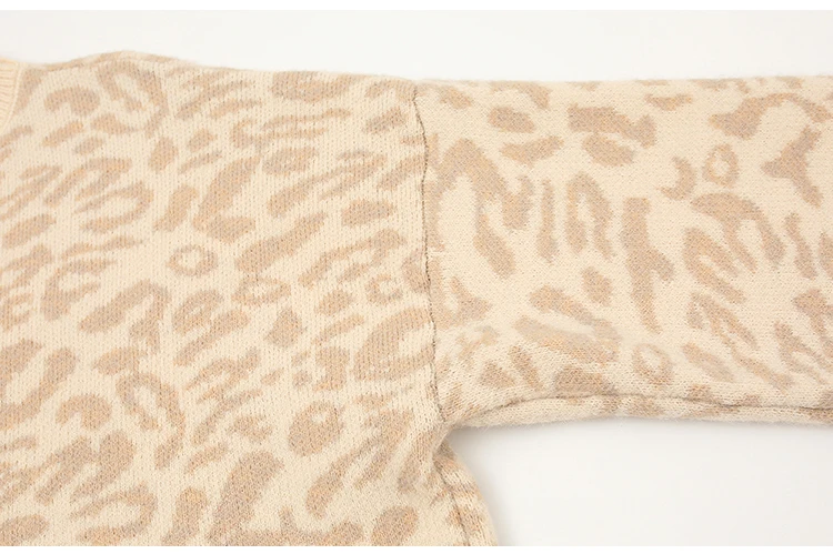 spring new Leopard Sweaters women Pullovers Loose Casual Knitted Tops autumn fashion O-Neck Lantern Sleeve Thick Sweaters