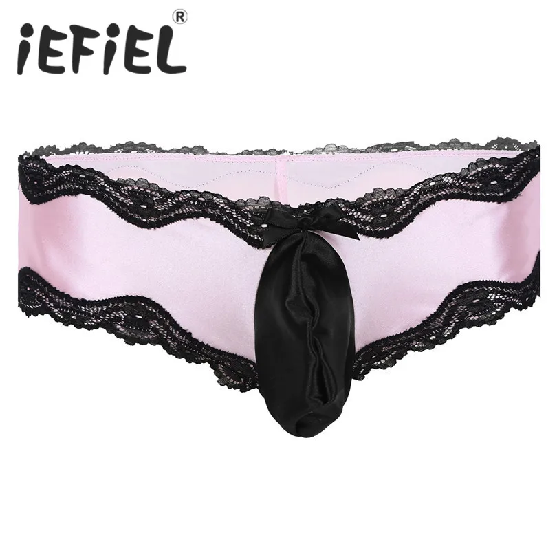 

iEFiEL Hot Sexy Mens Lingerie Lacework Underwear Sissy Thong Enhance Bulge Pouch Bikini Briefs Pants Men's Underwear Man Panties