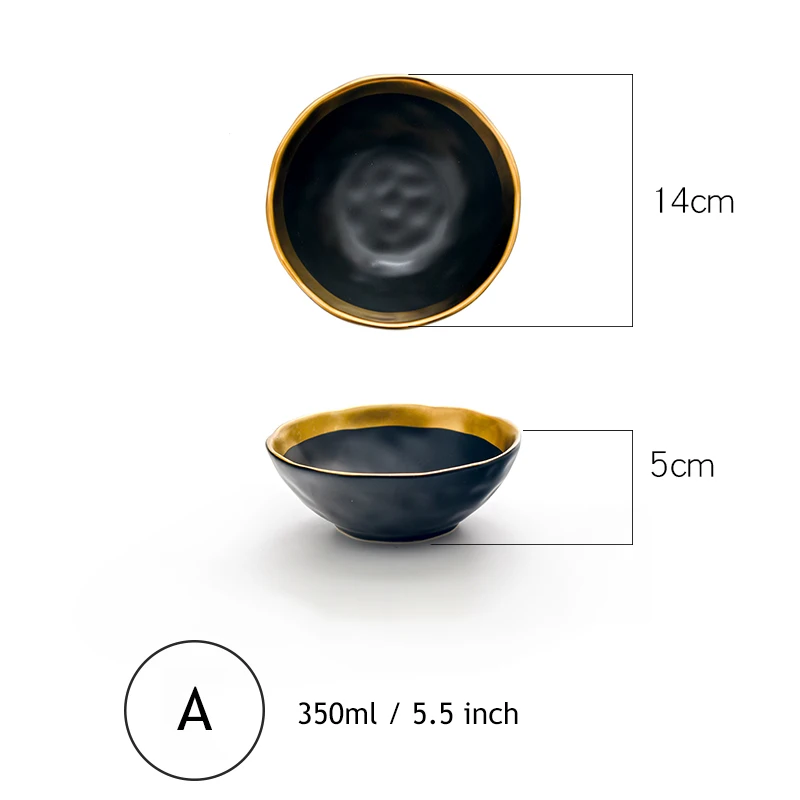1 шт. Минималистичная обеденная чаша черного золота Керамическая пиала для риса с золотым краем столовая посуда суп лапша декоративная чаша - Цвет: 5.5 inch