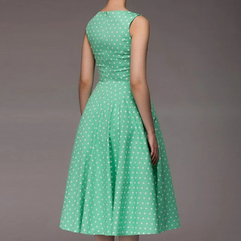 S-4XL Retro Women Polka Dot Swing Dress Elegant Sleeveless Vintage New Ladies Summer Plus Size Casual Party Dresses Vestidos