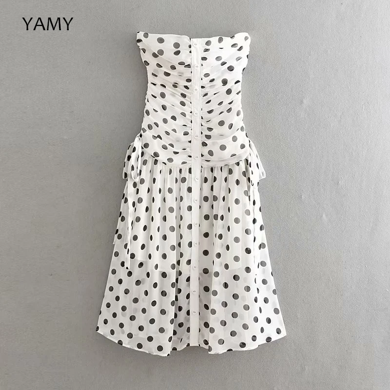 

Australia Brand Womens Dot Dress Fashion Womens Sexy Strapless Boho Dress Elegant Chiffon Party Dress Vestidos A line Dresses