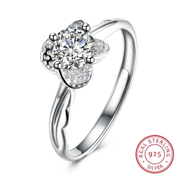 

2018 Classic Luxury Real Solid 925 Sterling Silver Ring Petals flat ring Zircon Wedding Jewelry Rings Engagement For Women Gift