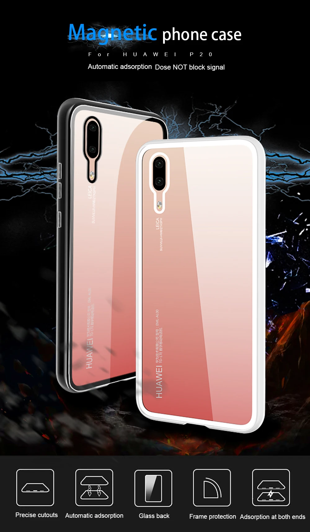 Ascromy For Huawei P20 Pro Case Magnetic 360 Bumper Filp Glitter Luxury Glass Back Cover For Huawei P20 P20pro Funda Accessories (1)