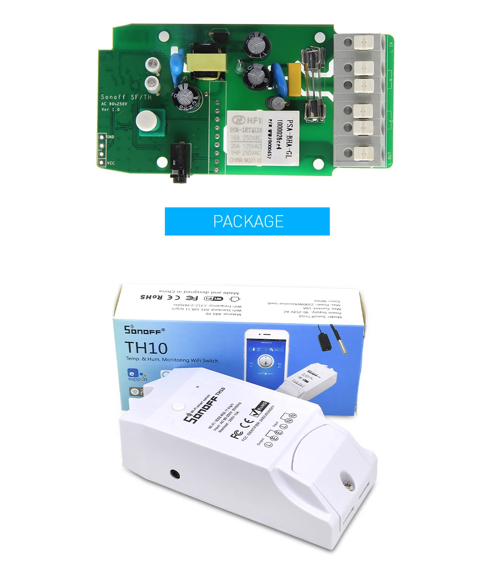 SONOFF TH10 беспроводной переключатель Модуль Автоматизации умного дома датчик температуры и влажности Wifi Пульт дистанционного управления 10A 220W