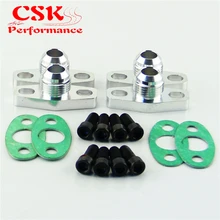 4 Pcs Turbo Oil Drain Outlet Flange Gasket Adapter Kit 10AN Male Fitting T3 T4 Black/Silver