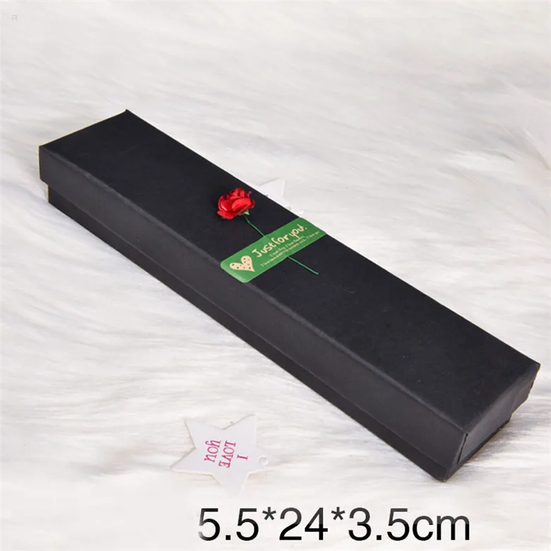Черная крафт-бумага черный спонж ожерелье подарок серьги стойка с ювелирными украшениями коробки Красная роза цветок+ зеленые наклейки коробка для часов, чехол - Цвет: 3.5x5.5x24cm