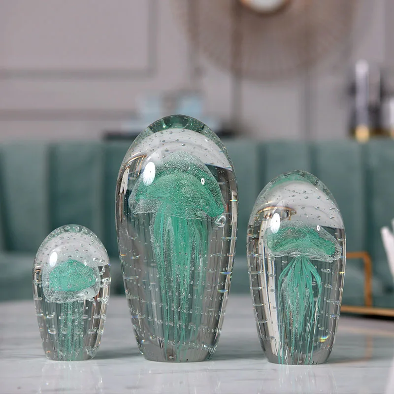 Роскошный биологический образец стекла зеленый синий розовый Медузы стеклянные украшения статуэтки дома Свадебная вечеринка Декор подарки сувенир