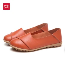 WeiDeng/осенние женские кожаные лоферы; Модные балетки на плоской подошве; Цвет серебристый, белый, черный; женские лоферы без застежки; лодочные Мокасины