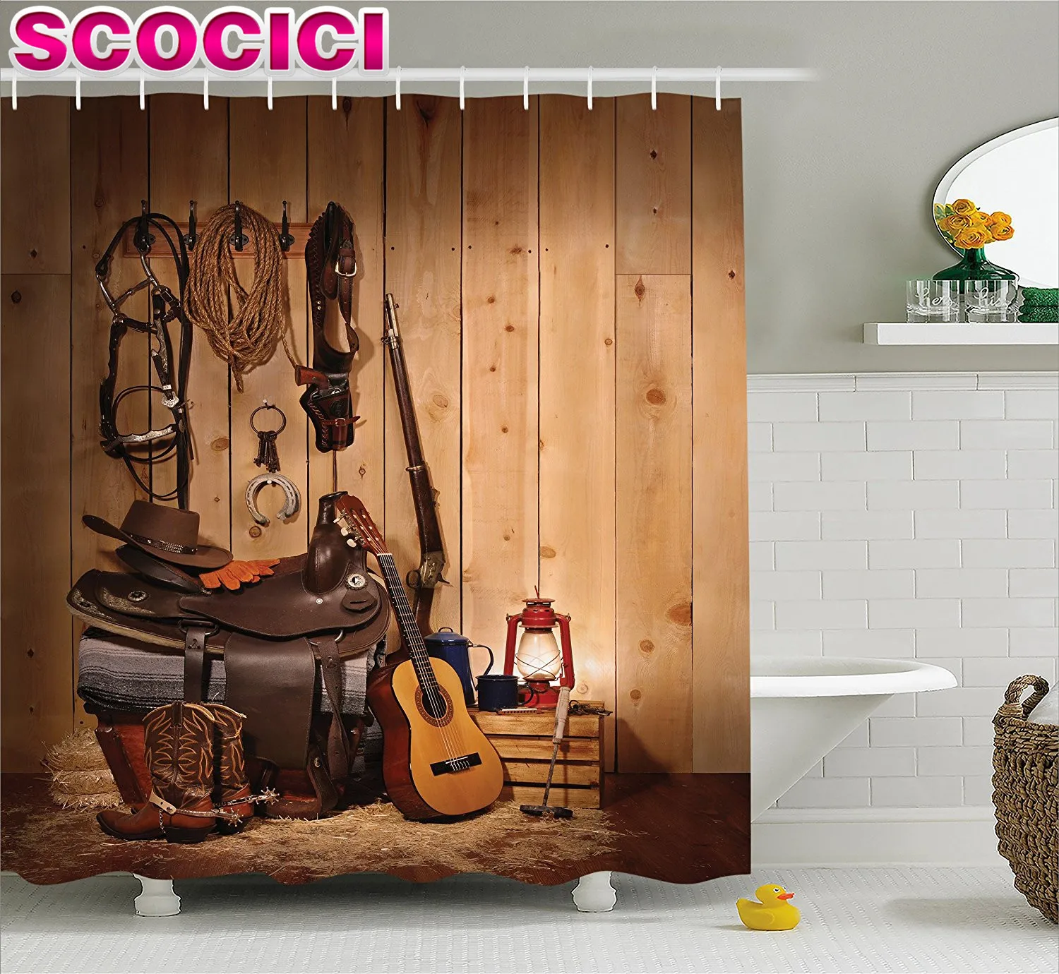 western decor shower curtain american texas style country music guitar cowboy boots usa folk culture fabric - Western Decor western decor shower curtain american texas style country music guitar cowboy boots usa folk culture fabric - Western Decor