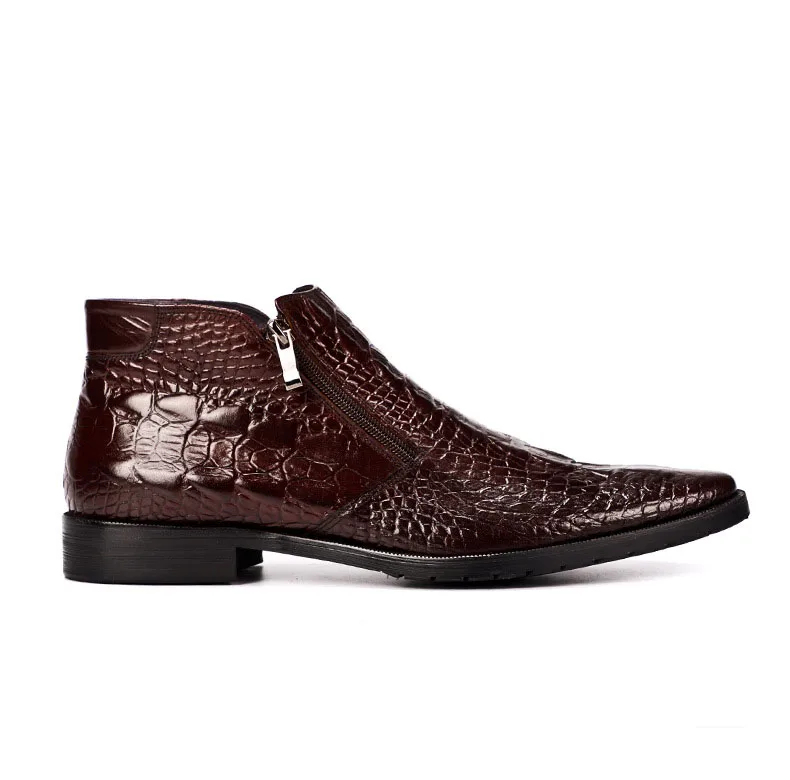 Alta Pontudo Homens Genuíno De Preto Botas Ankle Dos Qualidade marrom Padrão Luxo Qyfcioufu Vaca Do Couro Designer Sapato Crocodilo Boots ZWqPCn1