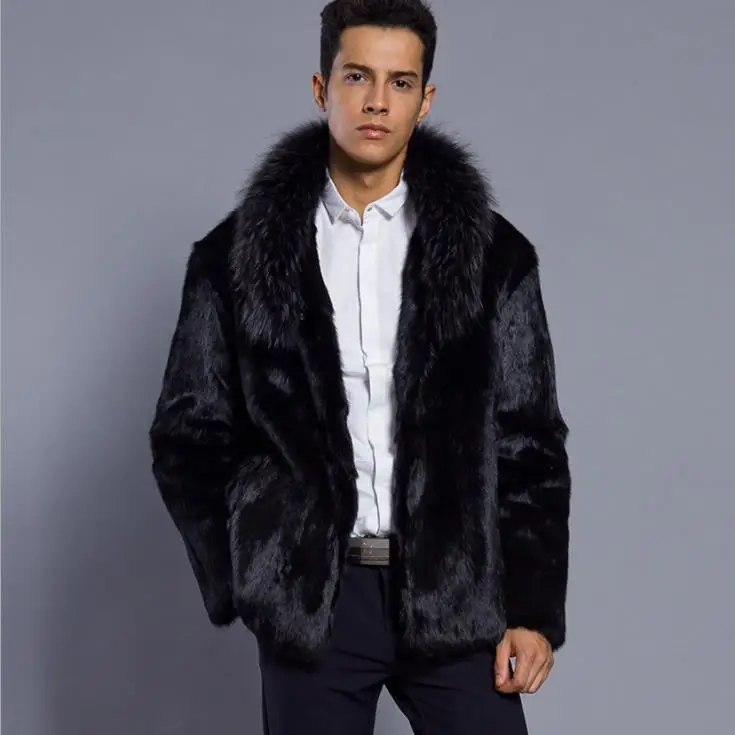 

Autumn faux mink leather jacket mens winter thicken warm fur leather coat men slim jackets jaqueta de couro fashion black 6XL