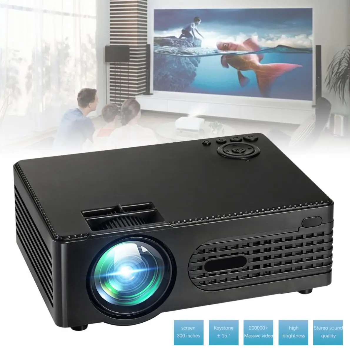

Video Home Cinema LED HD Video Projector with 3W Built-in Loudspeaker / Remote Control Operation for Home Entertainment