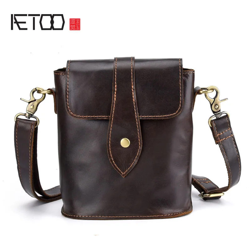 

AETOO Long men's leather shoulder bag men's oil wax leather foreign trade men's bag simple casual shoulder bag
