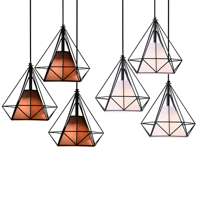 

retro iron diamond shape hanging light loft pyramid pendant lamp Birdcage pendant lamp adjustable cafe light fixture chandelier