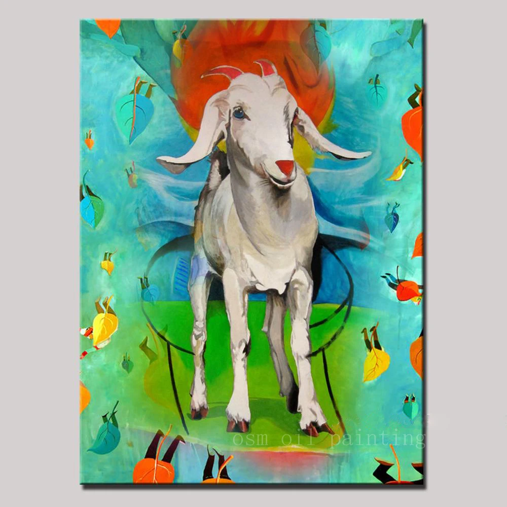 

Christmas Gift Handpainted Cartoon Modern Sheep Oil Painting on Canvas Wall Painting Art Wall Picture for Living Room Home Decor