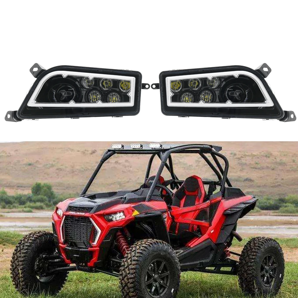 

2x LED Headlight Clear Lens Replacement Headlamp High low beam Blue/Red/Amber Halo for 2014-2016 Polaris RZR XP 1000 900 Turbo