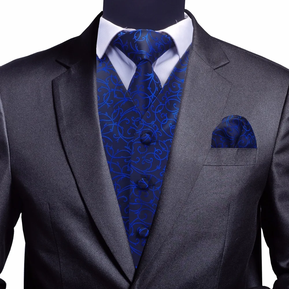 GUSLESON, мужские жилеты с цветочным рисунком, качественный мужской жилет, галстук и платок, набор, облегающие, мужские, вечерние, свадебные