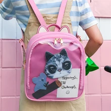 Милый прозрачный студенческий рюкзак с кошачьими ушками, женские рюкзаки с героями мультфильмов, школьные сумки для девочек-подростков, женские школьные сумки Harajuku, Новинка