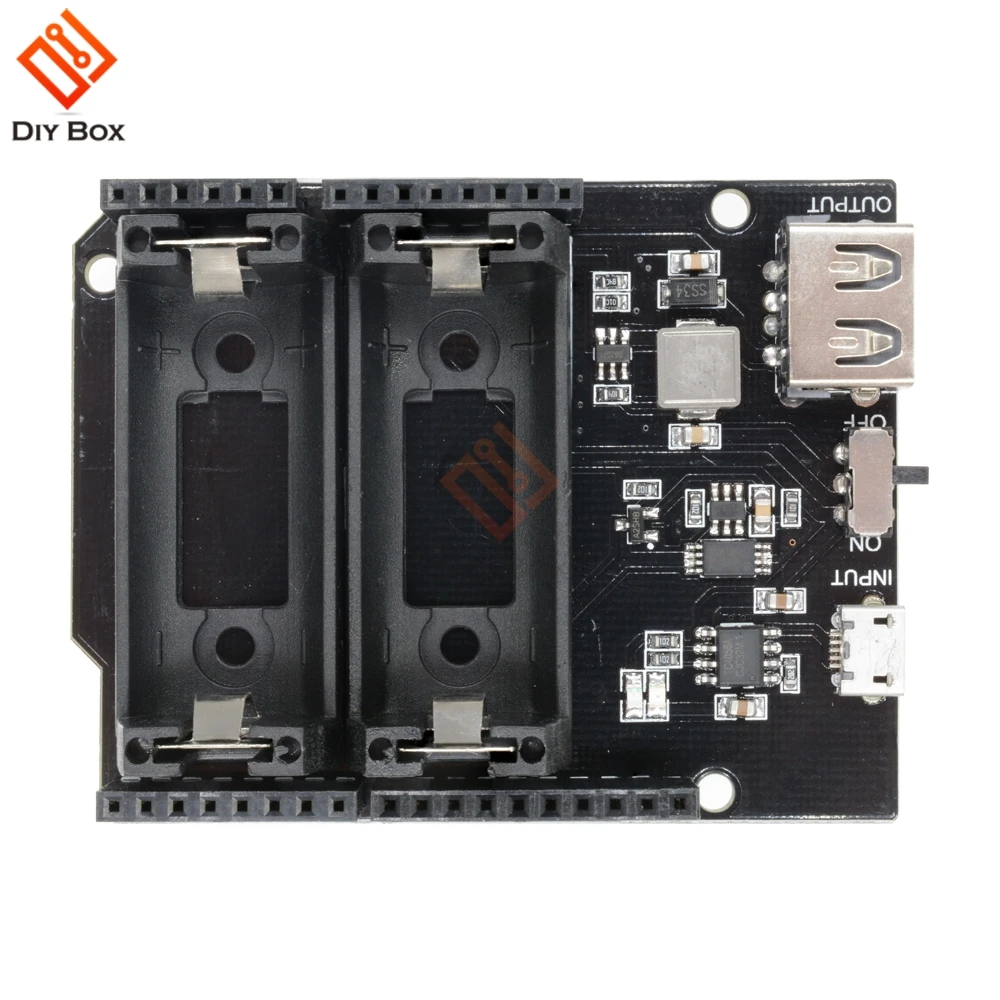 

Dual 16340 Rechargeable Lithium Battery Shield Power Bank 5V GND Micro USB Charger Output Board For Arduino UNO R3 One Module