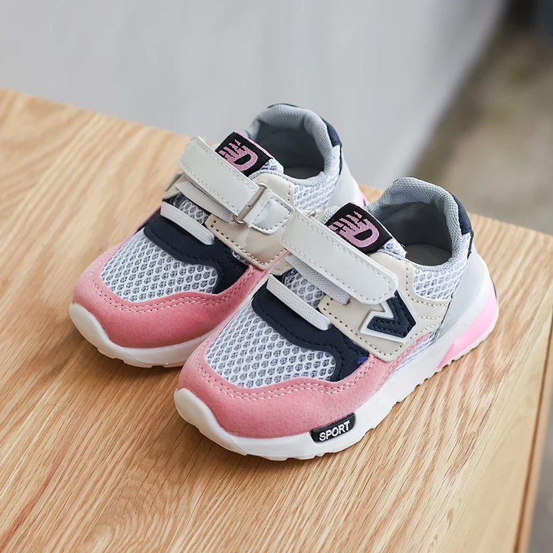 

Hot SALE Children's shoes 2018 summer Letter V boys hollow mesh breathable sports shoes girls Leather stitching running shoes