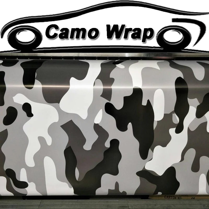 

White Black Grey Camo Vinyl Car Wrap Film With Air Release Vehicle Boat Snow Camouflage Sticker Graphics Size: 5/10/15/20/25/30m