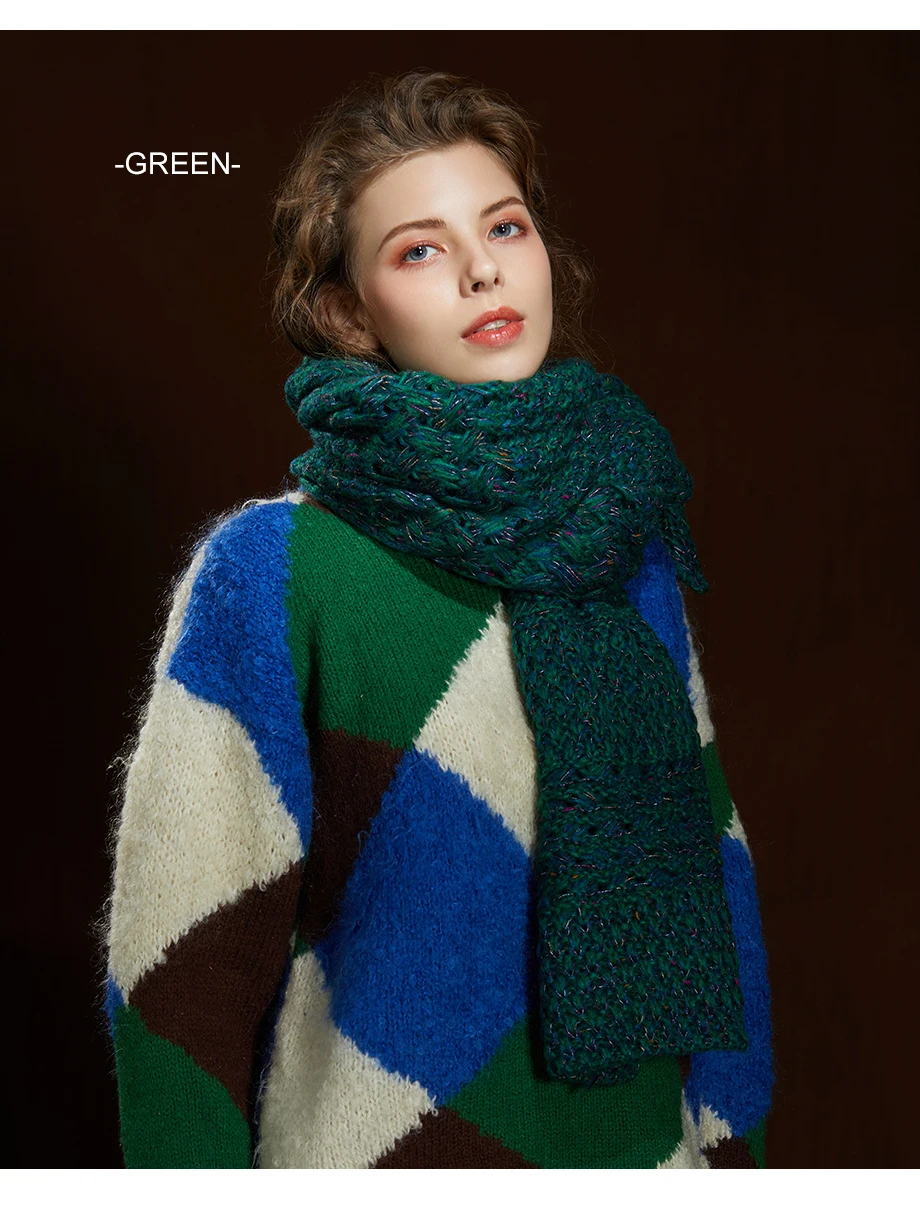 Winter Women Scarf Wool Knit Thick Scarves Female 2019 New Most Popular Design Shawls Warmer Women's Scarves Warm Ladies Scarf (17)