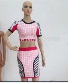 2014 New arrival pink&ampblack&ampwhite two piece bandage Celebrity dress Party Evening Dresses HL1037 | Женская одежда