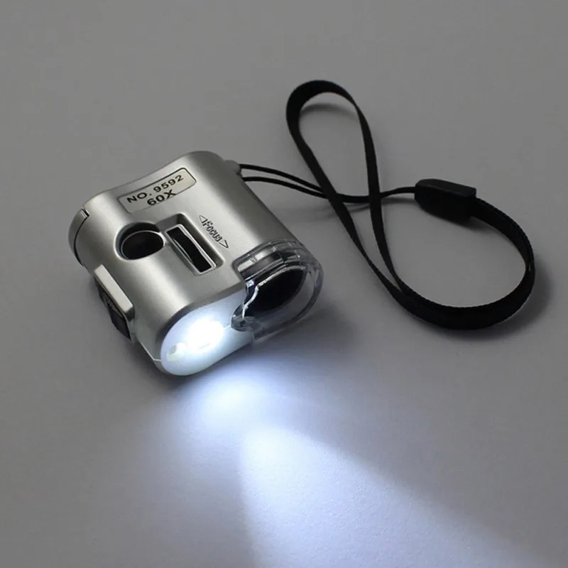 

Mini Lens 60X Pocket Magnifier Microscope With LED Light Jewelry Jeweler Loupe Currency Dectector