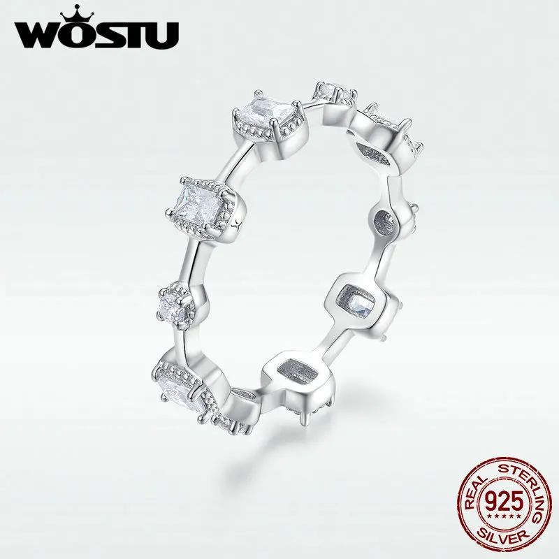 WOSTU,, настоящее 925 пробы, серебряные кольца для женщин, простые квадратные кольца с цирконием, ювелирные изделия для свадьбы, помолвки, BKR531
