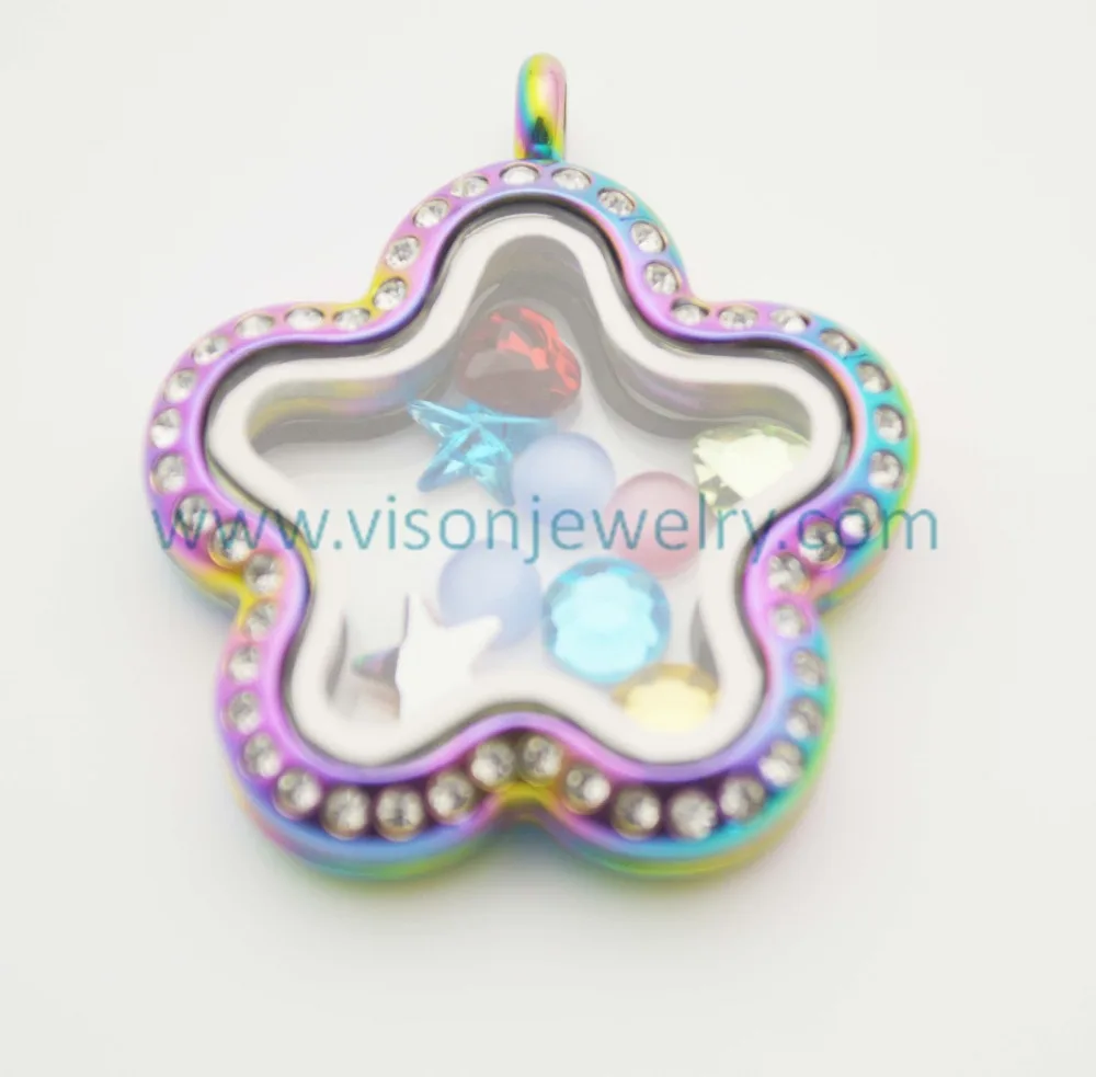 rainbow color  flower custom  floating  charms locket