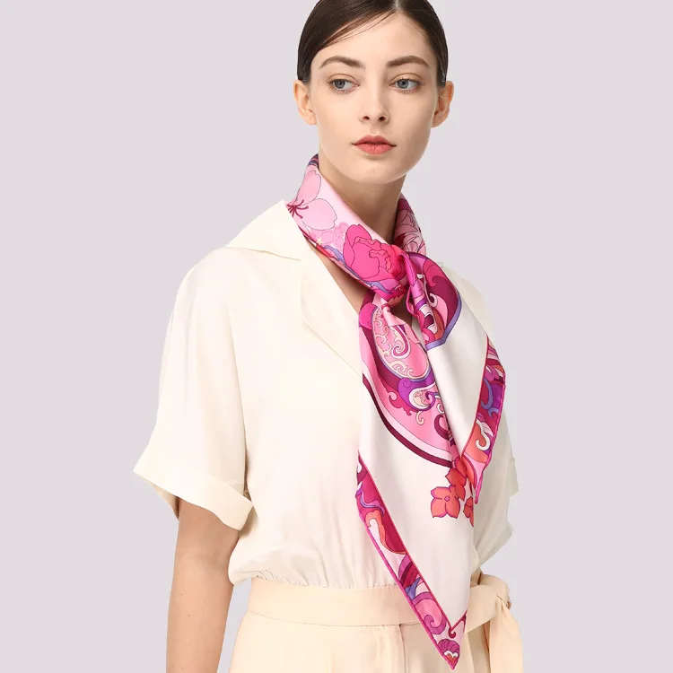 Цветочный принт, твил, шелковый шарф для женщин, женские большие квадратные шелковые шарфы, шаль, шарфы, 35x35 дюймов, подарки