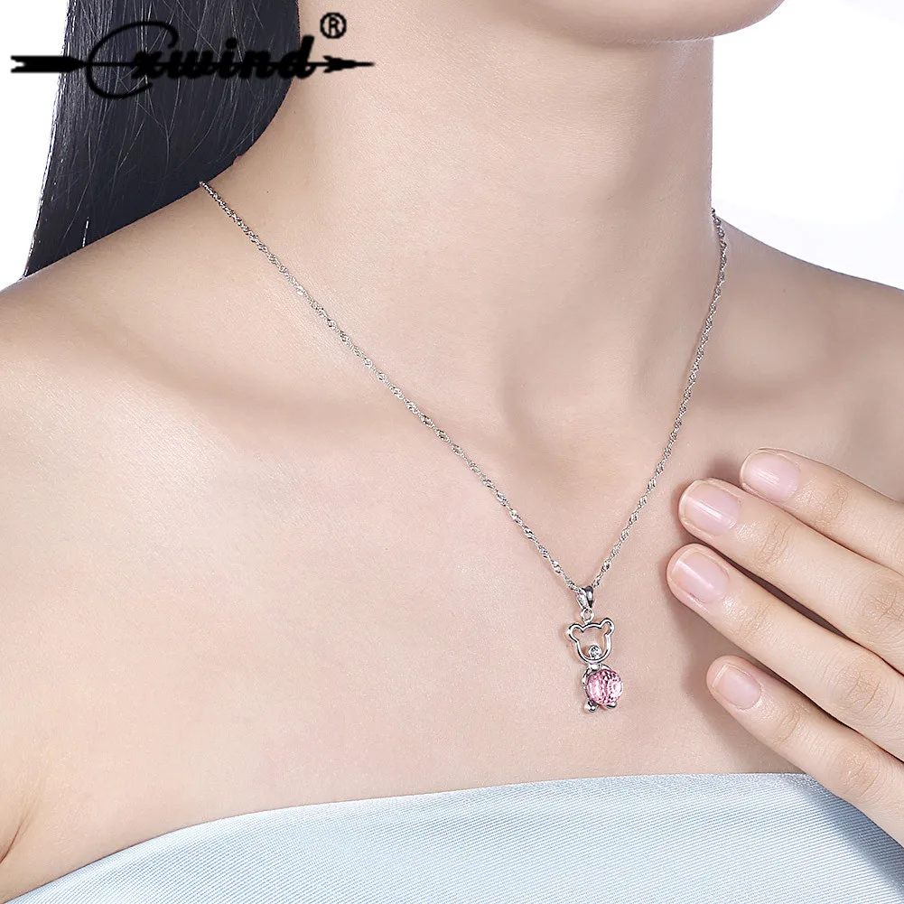 

Cxwind Fashion Crystal Cartoon Bear Pendant Necklace AAA Cubic Zircon Animal Mickey Necklaces for Women Men Gift Collier Bijoux