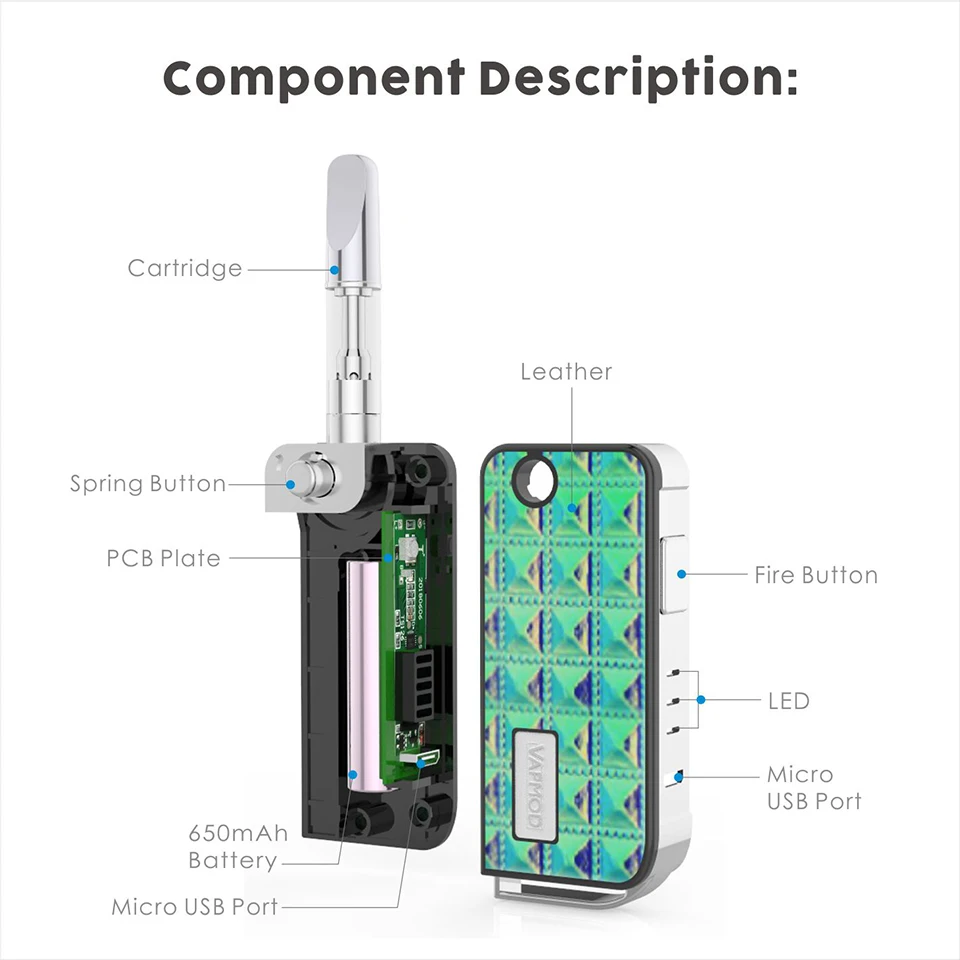 Original Veeape Vapmod ROCK 710 2 in 1 Starter kit 650mah Battery 0.5ml Cartridge Wax Vaporizer Adjustable Voltage Vape Pen Kit (3)