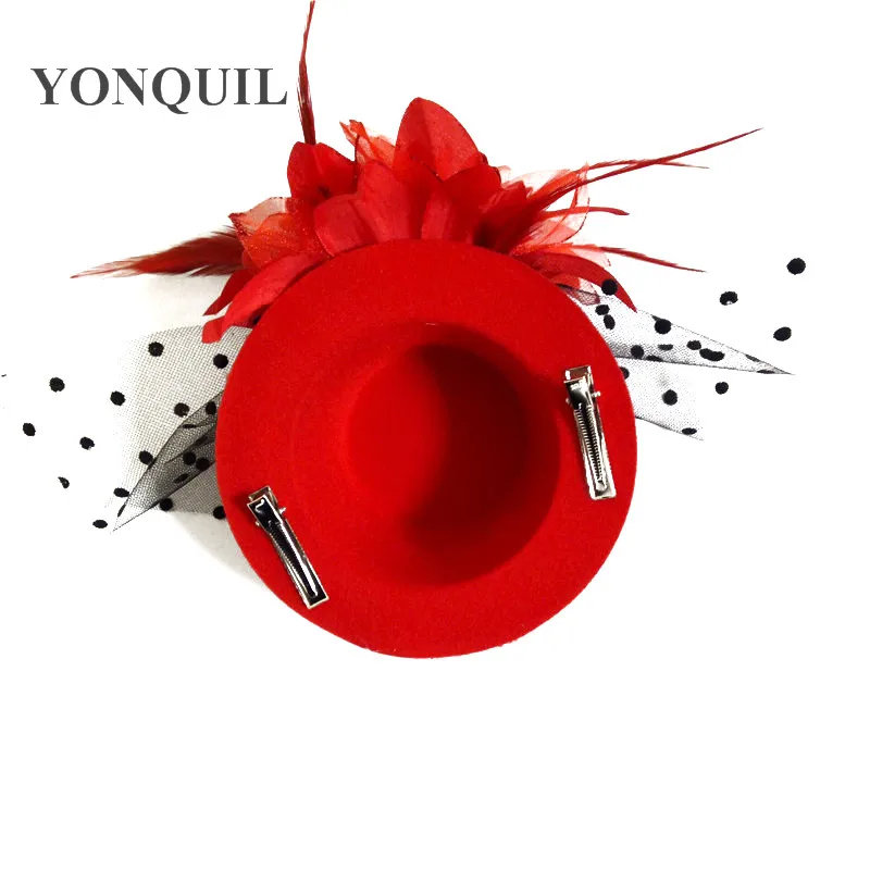 Черный цвет вуаль чистая и перо красная Коктейльная шляпка шляпы Новая мода ручной работы несколько цветов и розничная M33