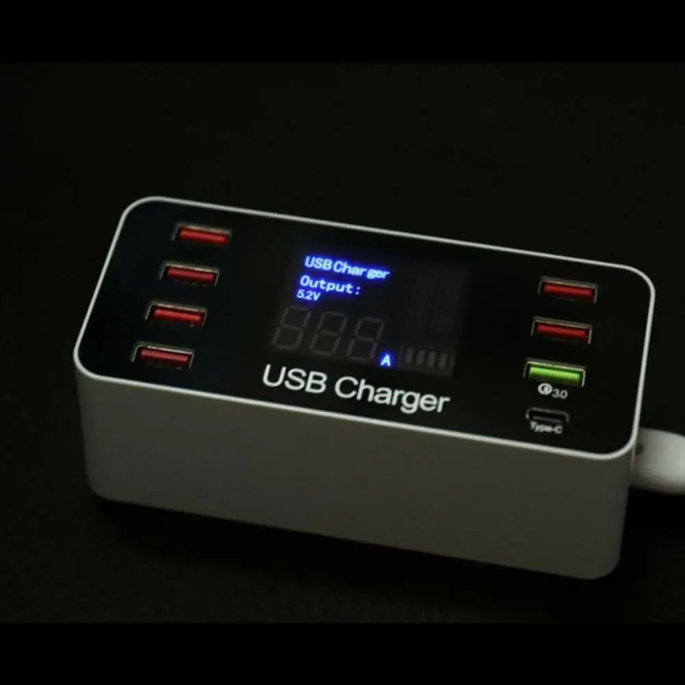 8 портов USB зарядное устройство ЖК-цифровой дисплей 40 Вт смарт-зарядное устройство для мобильного планшета SD998