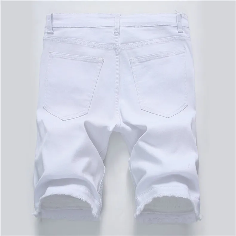 Новые летние Для Мужчин's Джинсовые шорты Одежда для пребывания на открытом воздухе тенденция личности обтягивающие короткие джинсы белый красные, черные мужские брендовая одежда