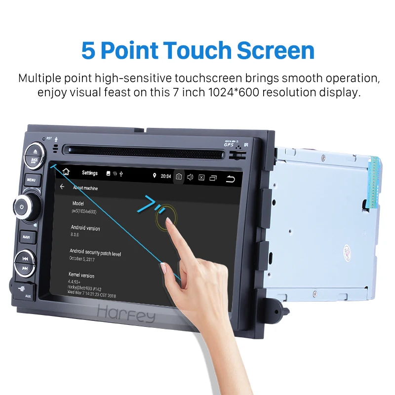Top Harfey Android 8.0 Car Radio DVD Player Head Unit GPS Navigation for  2005 2006-2009 Ford Mustang 7 inch HD 1024*600 Touchscreen 2