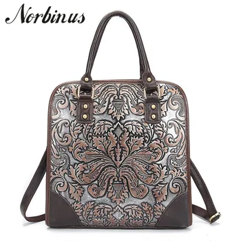 

Norbinus 2018 Luxury Women Genuine Leather Handbags Ladies Floral Print Shoulder Messenger Bags Famous Brand Bag Large Tote Sac