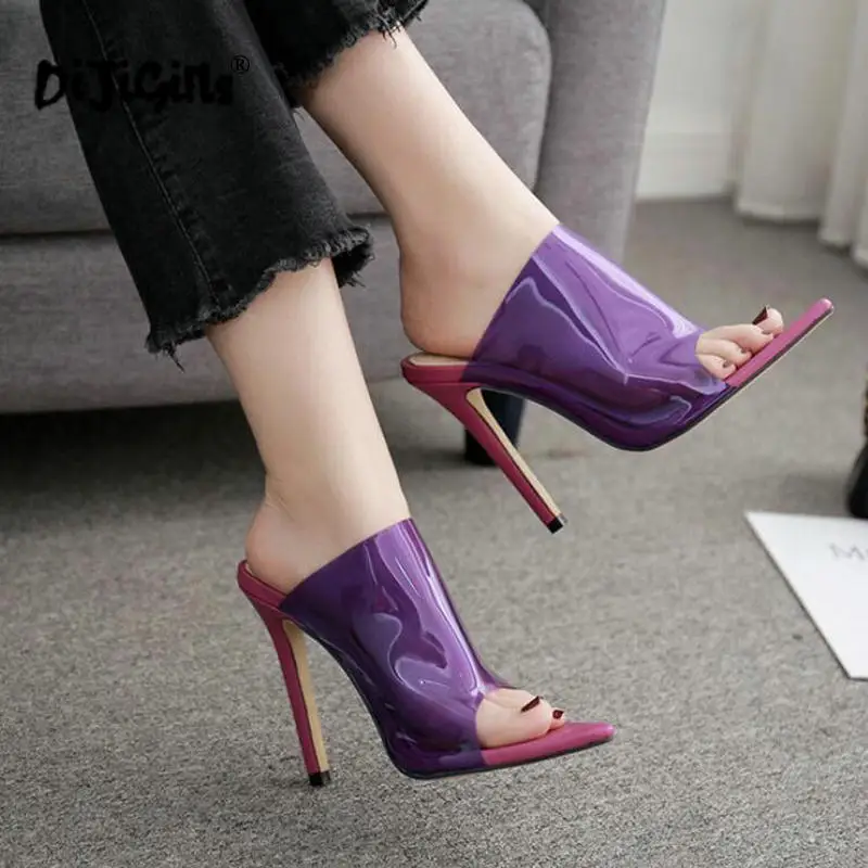 

PVC Jelly Sandals Open Toe High Heels Women Thin Heels Slippers Shoes Heel Clear Sandals Slippers Pumps Purple Drop Shipping