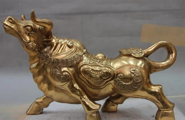 

Collectible bronze S2668 China Brass Copper Art Sculpture Fengshui Wealth Money Bull Ox Cattle Cow Statue