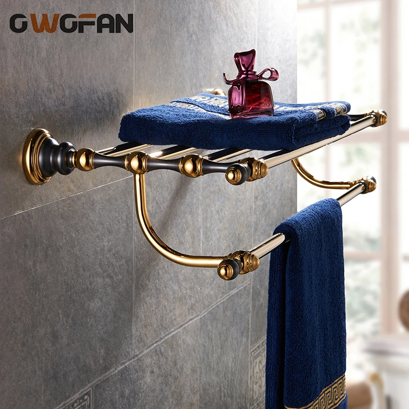 Antique Bronze Double Towel Racks Bathroom Shelves Ceramic Accessories Towel Bar Wall Mounted
