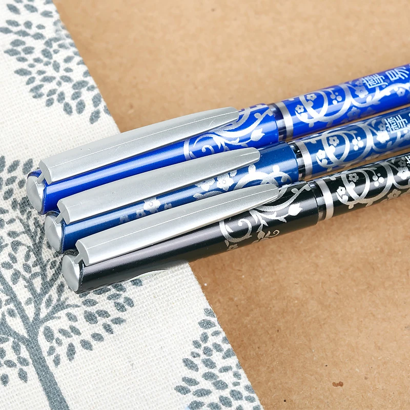 12 штук в упаковке Винтаж цветок Дизайн магия стираемую ручка 0,5 мм синий и черные чернила гелевые ручки канцелярия Школьные принадлежности